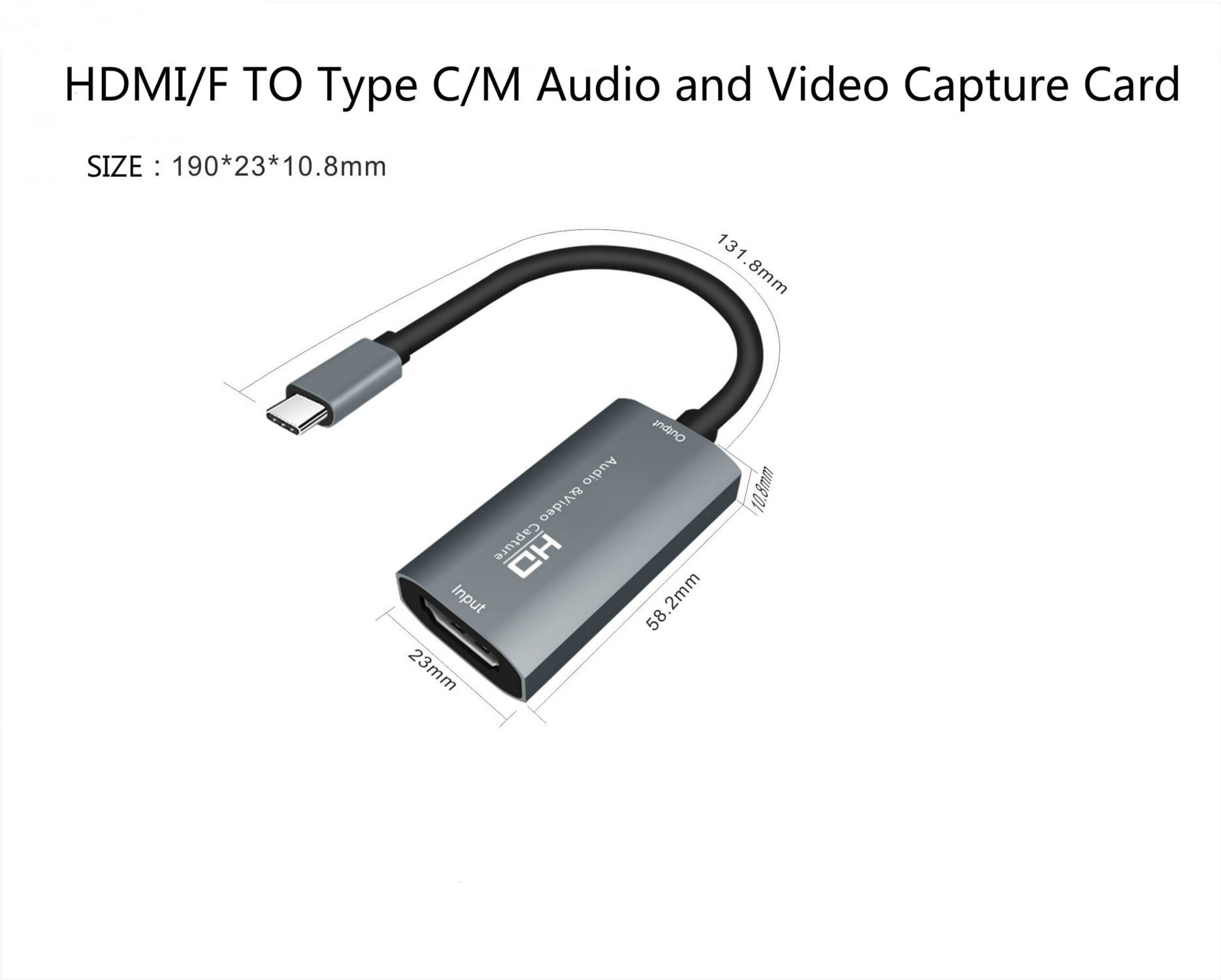 NOUSIJA HDMI/F to Type C/M Audio and Video Capture Card,HDMI to USB-C 1080p for Video Recording,High Definition Acquisition, Live Broadcasting,Type C/M Output,HDMI Input
