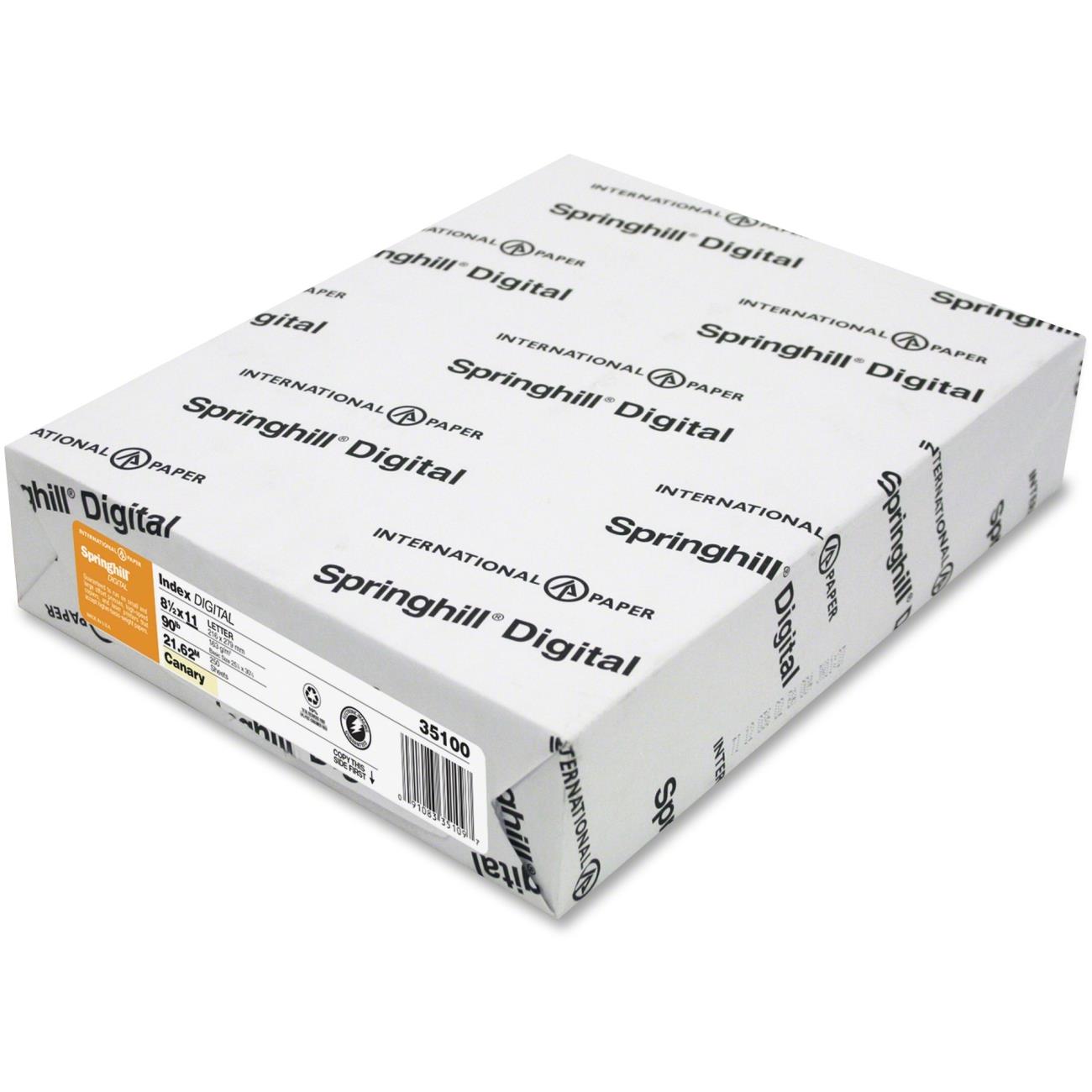 Springhill Digital Index Color Card Stock 90 lb 8 1/2 x 11 Canary 250 Sheets