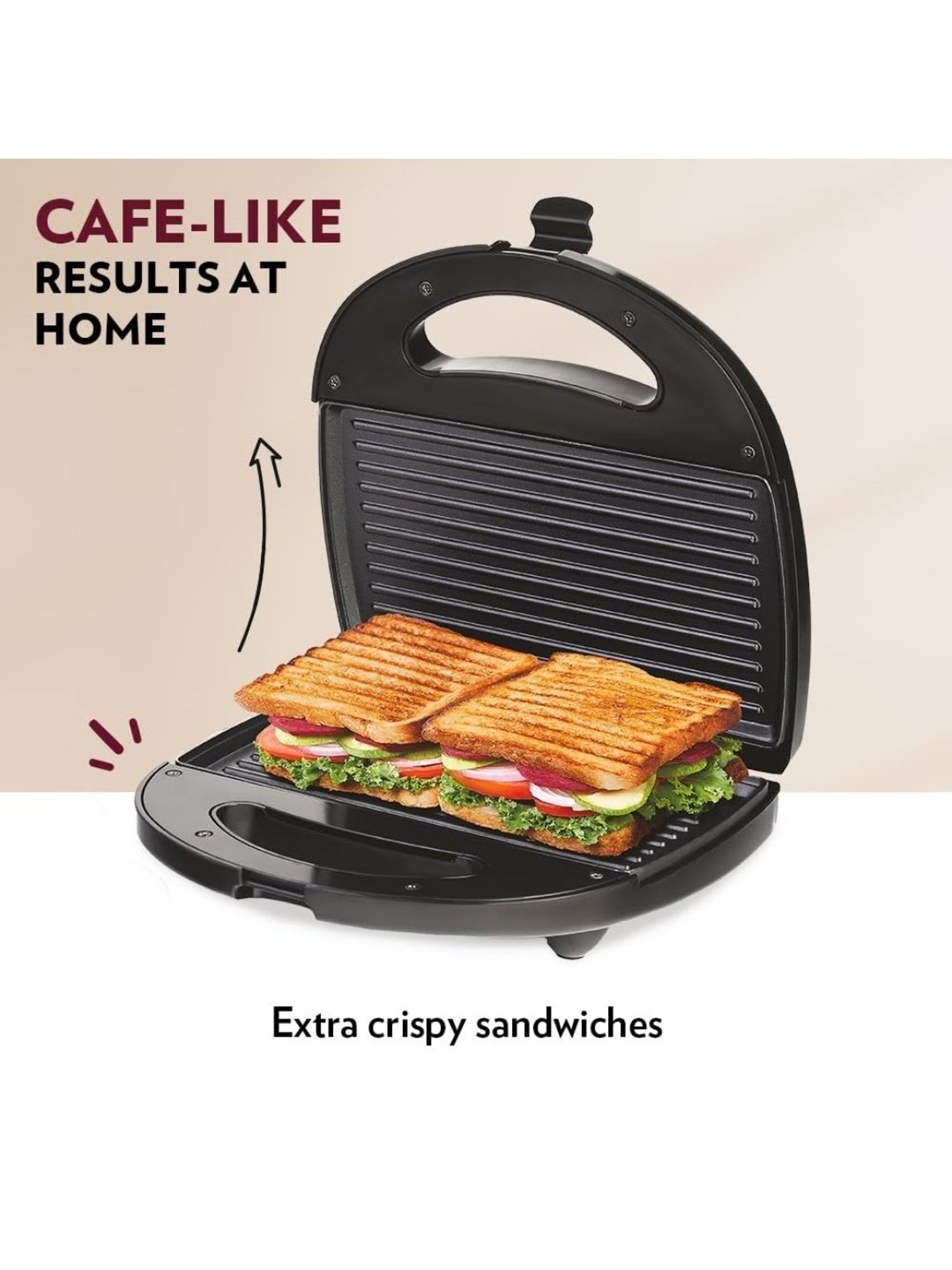 Borosil Sandwich Maker 700W Non Stick Coating (Black)