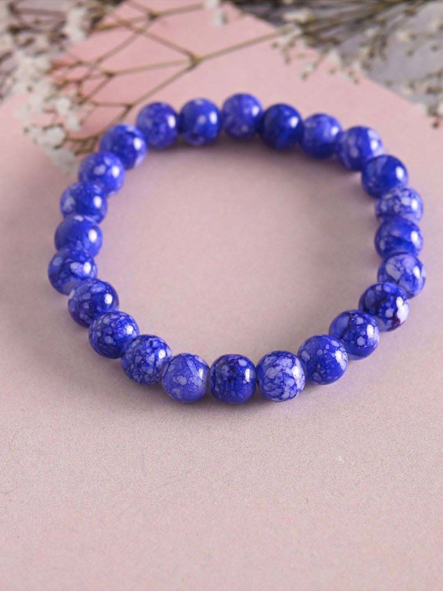 NVR Blue Marbel Crystal Elasticated Bracelet for Unisex