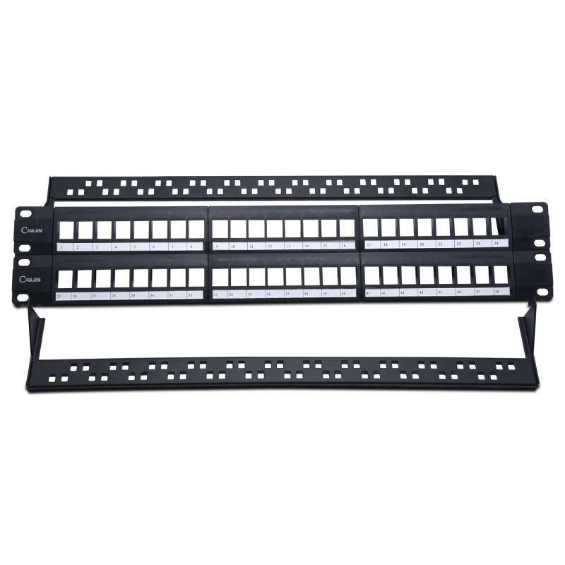 NewYork Cables Unloaded Patch Panel 48 Port 2U HD Blank Keystone Patch Panel - 19 Inches Metal Rack Mount for Cat6 Keystone Jack -  Black-48 Port