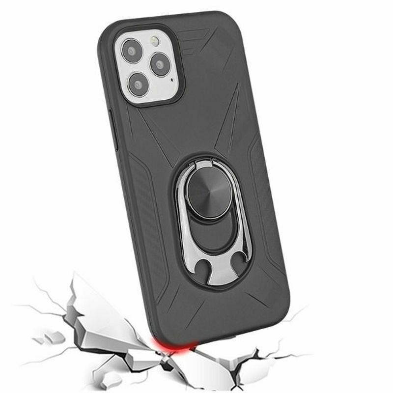 For iPhone 12 Pro Max 6.7" Black Hard Hybrid Case w/ Ring Holder