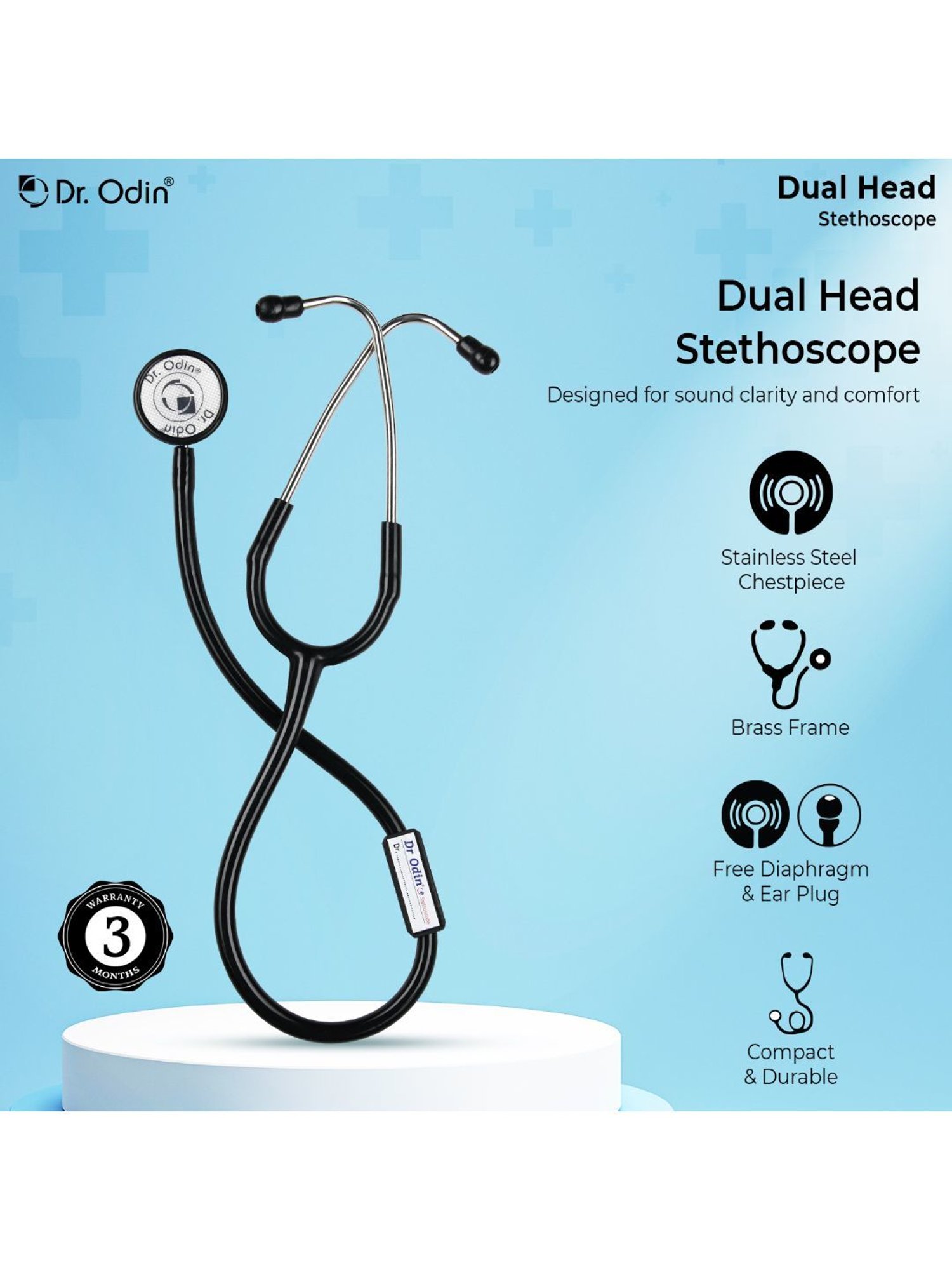 Dr. Odin Dual Head Brass Frame Stethoscope (Black)