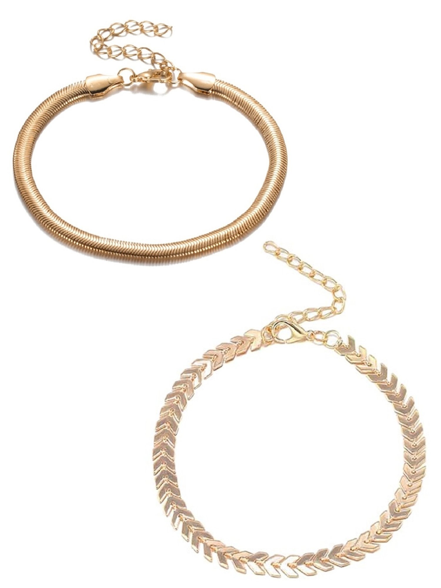 OOMPH Gold Tone Snake Chain Fashion Anklet Pack of 2