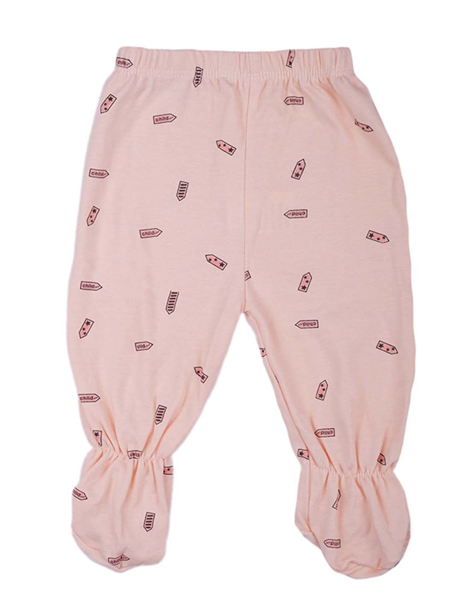 Baby Moo Kids Peach Printed Full Sleeves T-Shirt Set