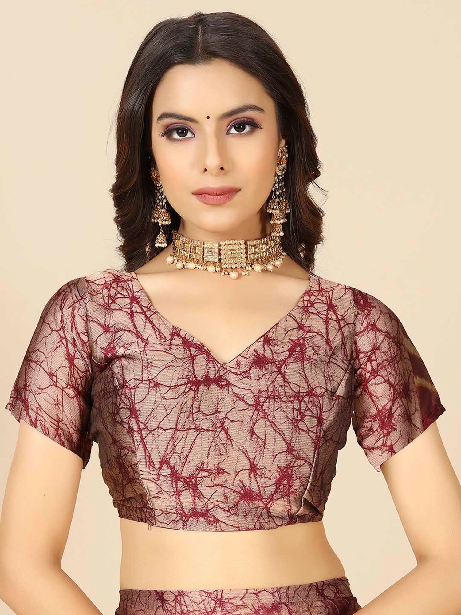 Rangita Maroon Printed Saree With Blouse