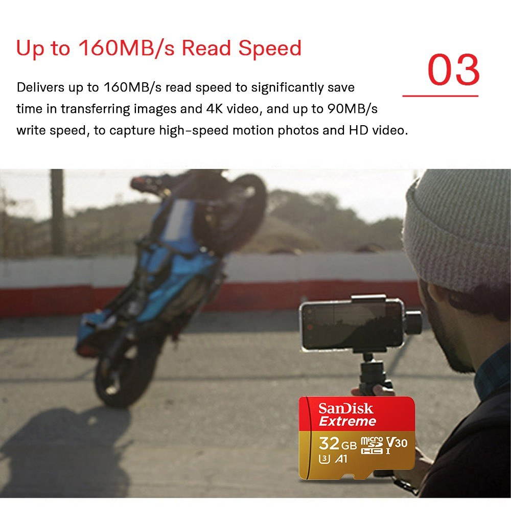 Genuine Original SanDisk Extreme MicroSD Card SQXNE 32G/128GB/256GB 100M A1 TF Card U3 C10 A1 V30 4K Memory Card Super Fast Speed 100MB/s Read 60MB/s Write