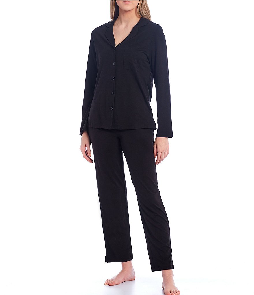 VAN WINKLE & CO. Solid Jersey Knit Button-Front Sleep Top