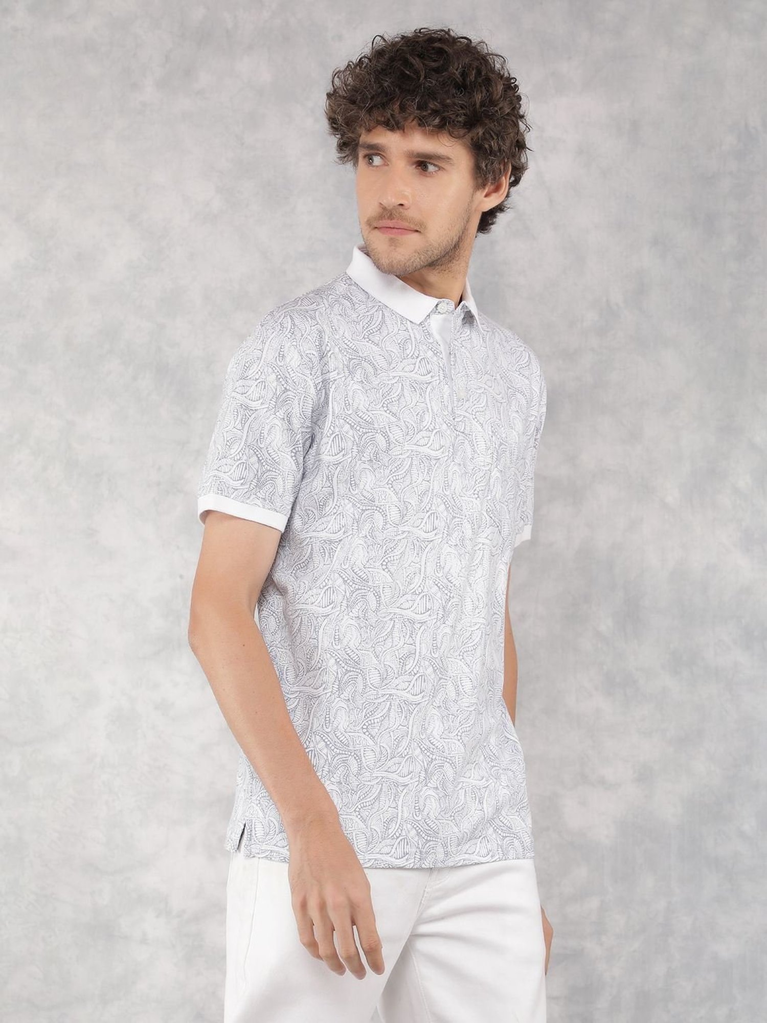 Crimsoune Club Blue Cotton Slim Fit Printed Polo T-Shirt