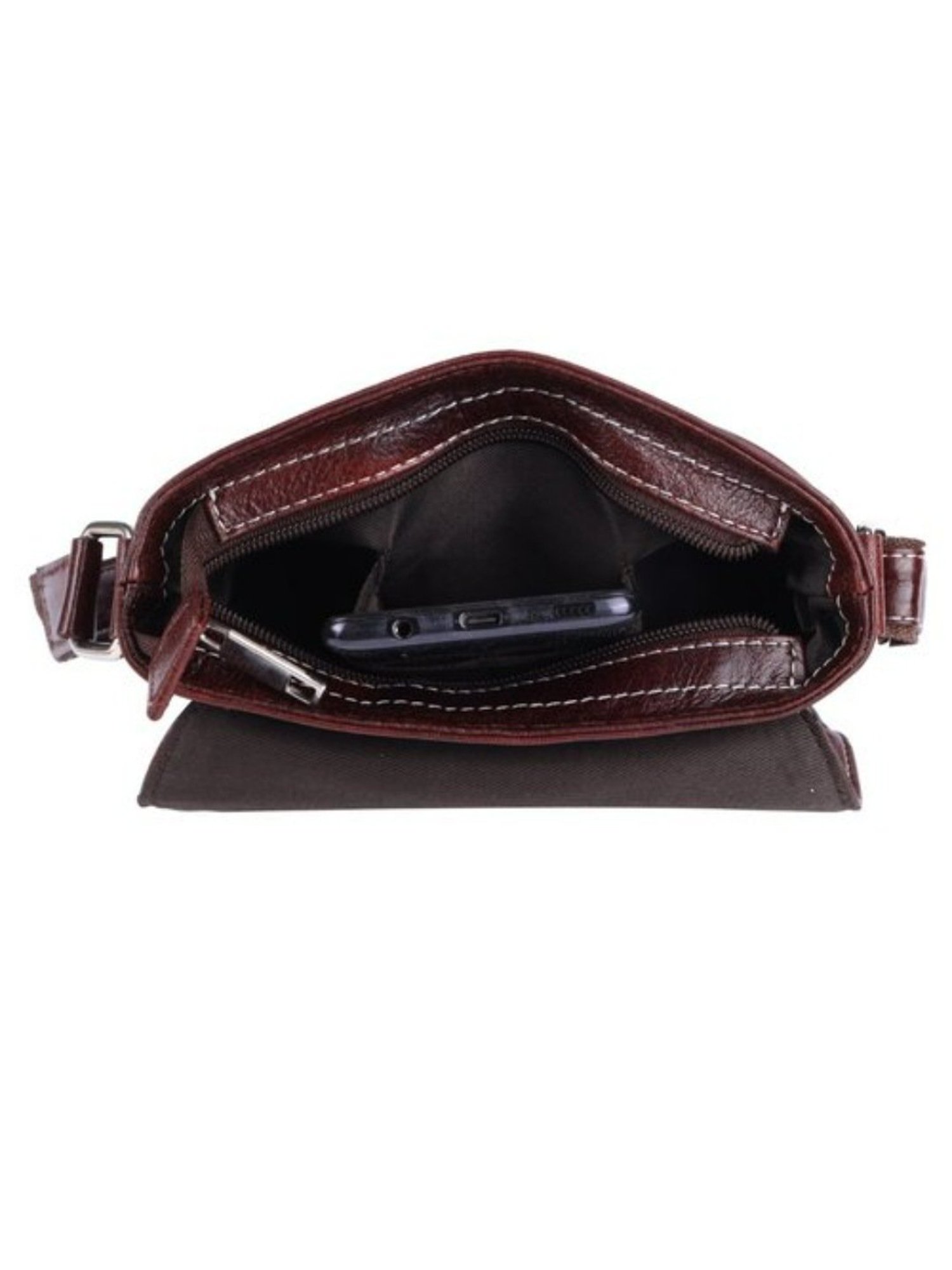 HiLEDER Brown Textured Medium Leather 8 inch Cross Body Bag