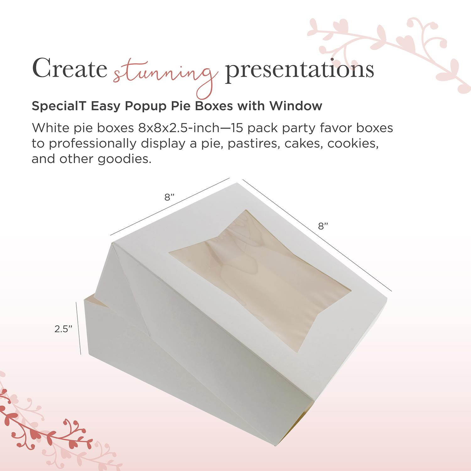 SpecialT | Easy Popup Pie Boxes with Window Pie Boxes 8x8x2.5 Inch White 15pk