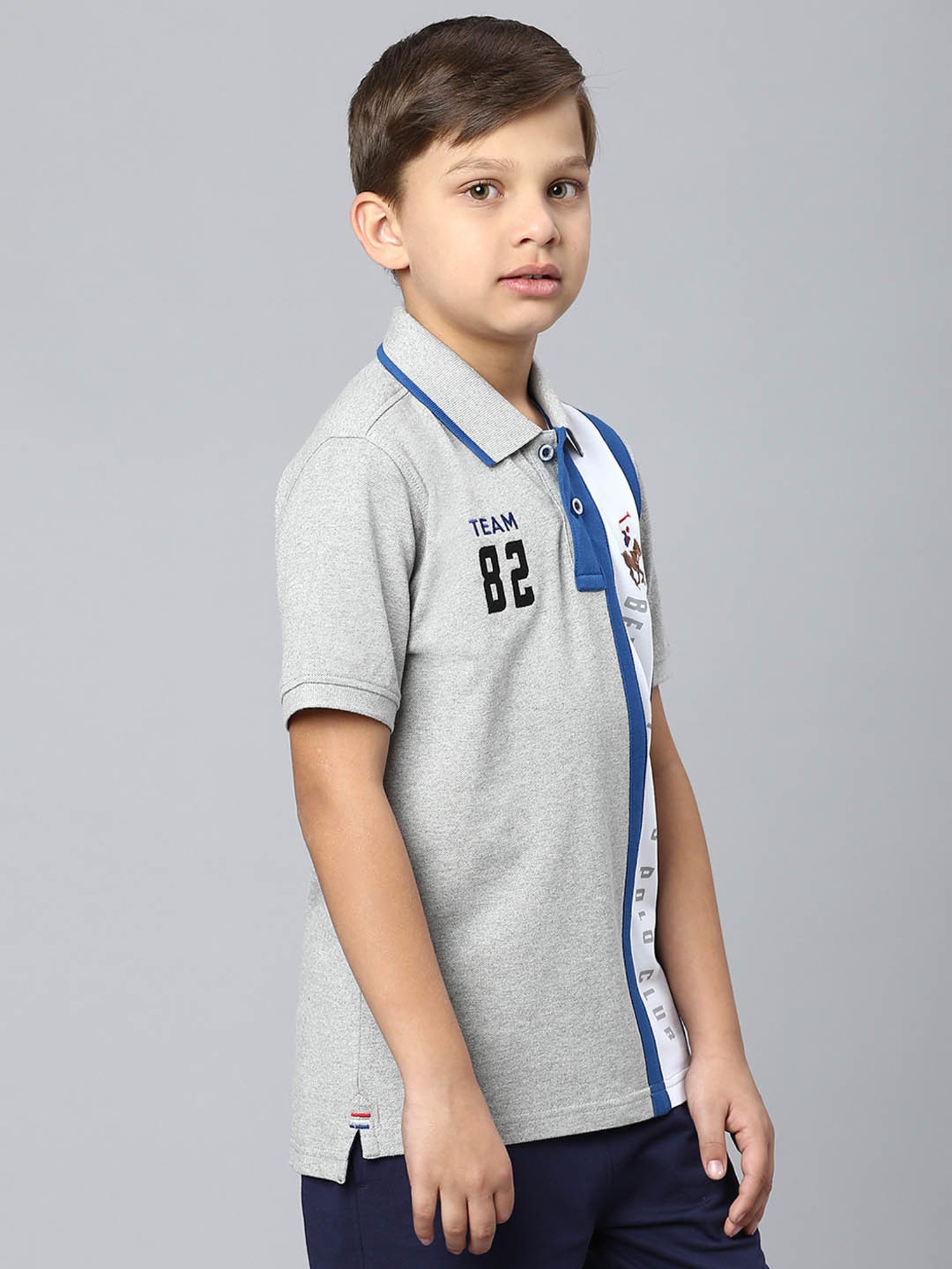 Beverly Hills Polo Club Kids Grey Color Block Polo T-Shirt