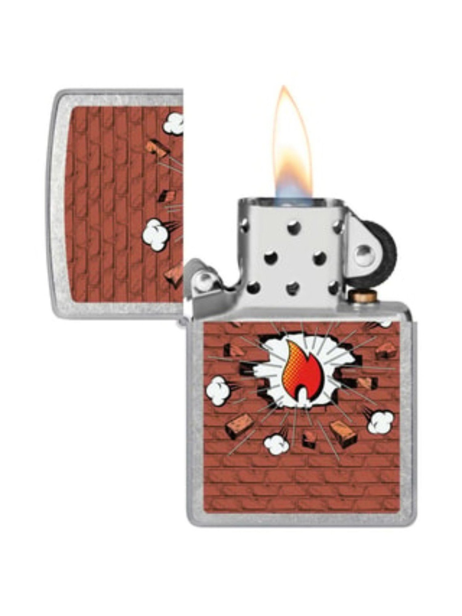 Zippo Brick Comic Graphic Silver Brass Windproof Pocket Lighter