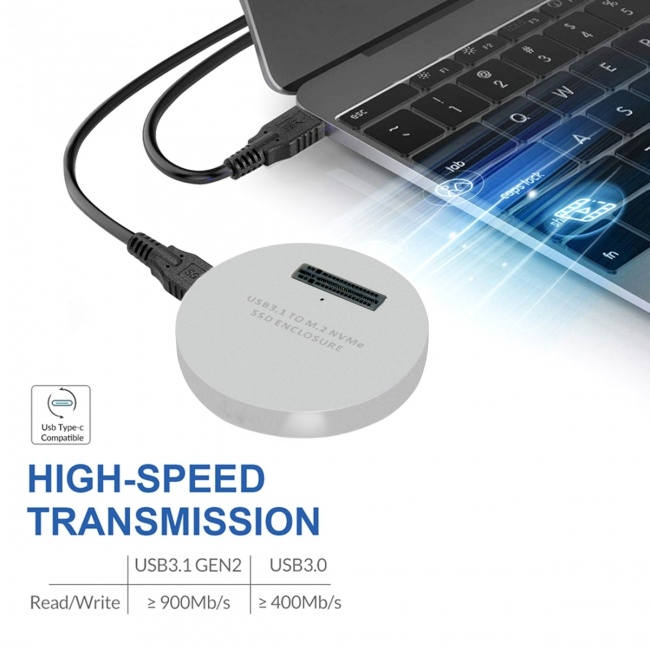 CY GREY USB 3.1 USB-C to NVME M-key M.2 NGFF SSD External PCBA Conveter Adapter Vertical Type