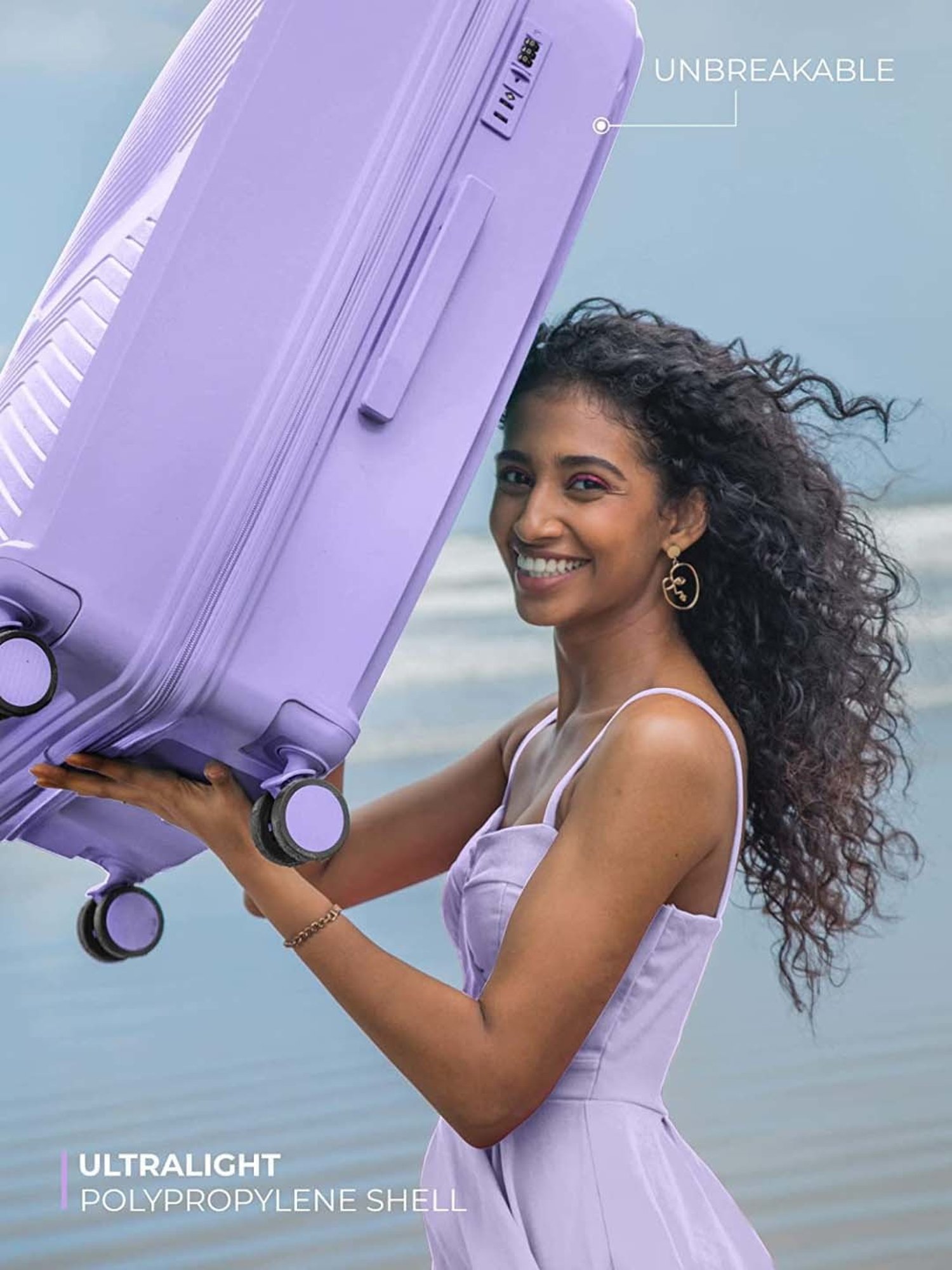 Nasher Miles Bruges Hard-Sided Polypropylene Check-in Luggage Pastel Purple 28 inch|75cm Trolley Bag