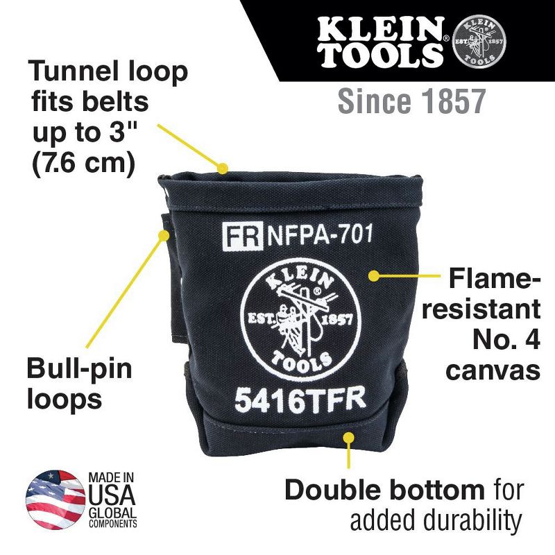 Klein Tools 5416TFR 5 in. x 10 in. x 9 in. Flame Resistant Canvas Tool Bag - Black
