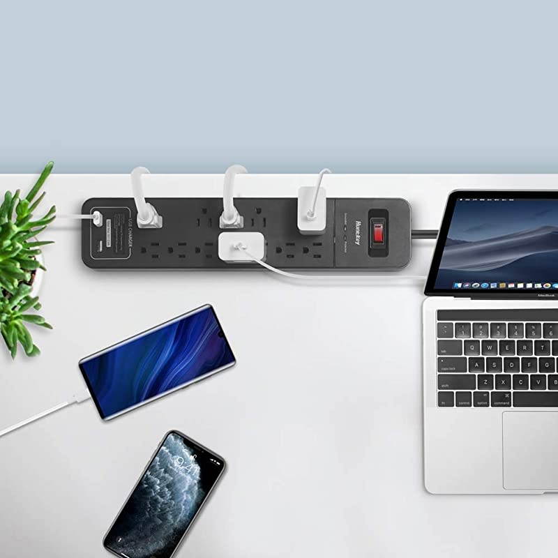 Power Strip Surge Protector  12 Overload Protection Outlet and 2USB Port 6Foot Heavy Duty Extension Cord for Home Office Hotel 2390 Joule