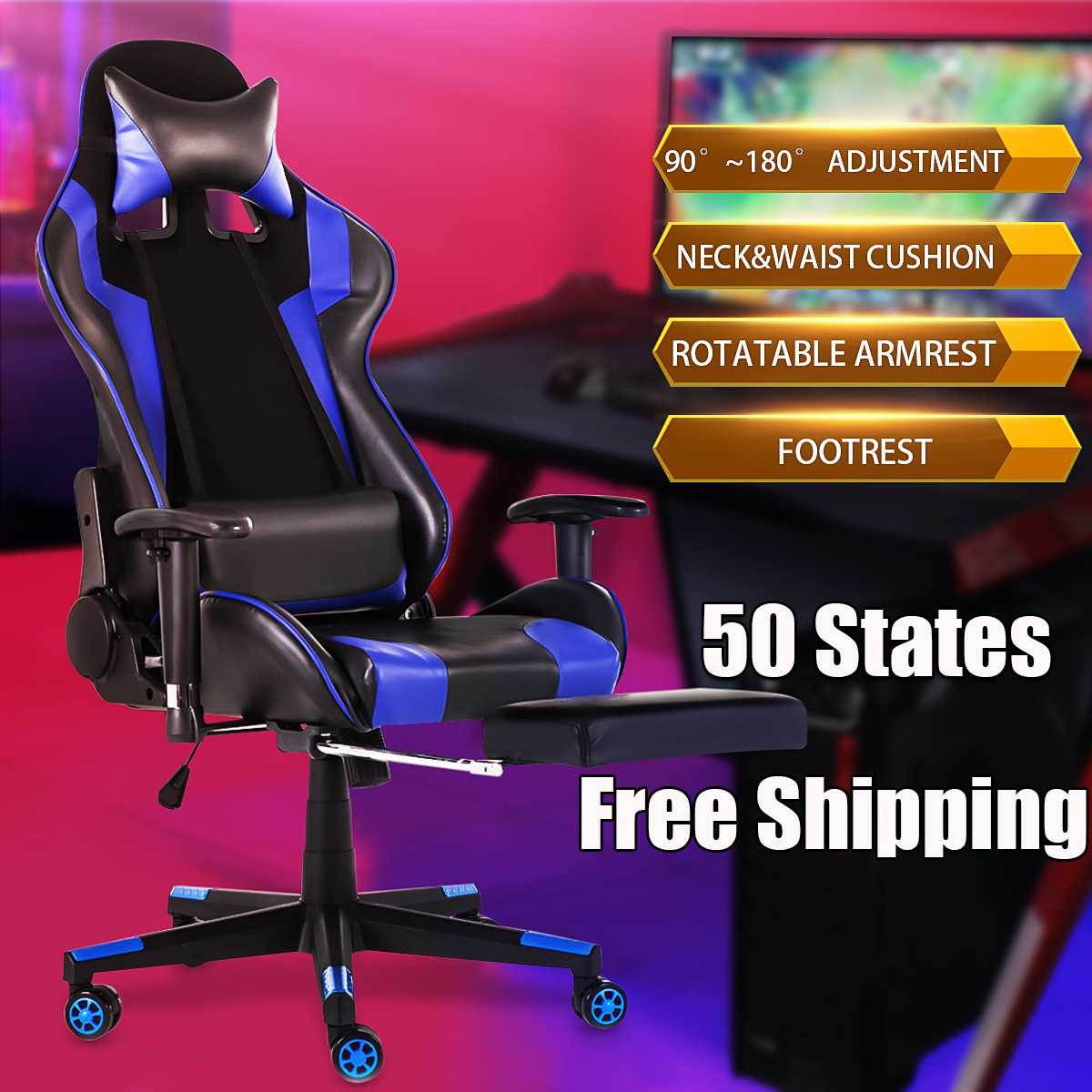 Computer Office Chair  Gaming Chair Home  with Footrest Swivel Lifting Lying Ergonomic Office Gamer Chair Racing Chair for Adult Reclining Adjustable  Leather Chair High Back Desk Chair Headrest