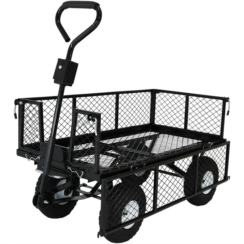 Sunnydaze Outdoor Lawn and Garden Heavy-Duty Durable Steel Mesh Utility Dump Wagon Cart with Removable Sides - Black