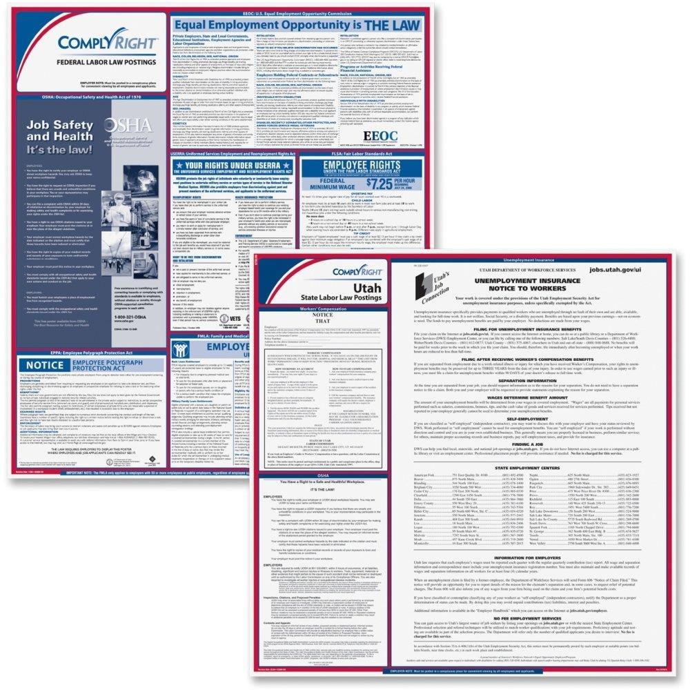 ComplyRight Fed/State Utah Compliance Labor Law Poster Kit, Laminated, 24" x 24" - 1 set per pack