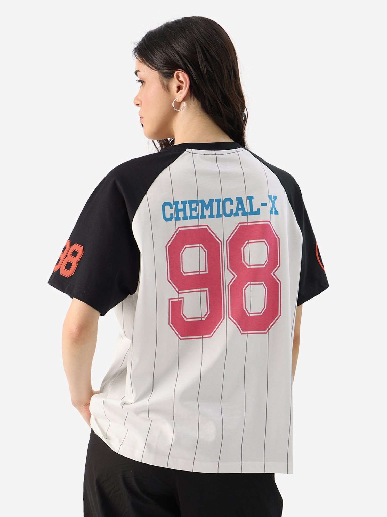 The Souled Store White & Black Cotton Graphic Print Oversized T-Shirt