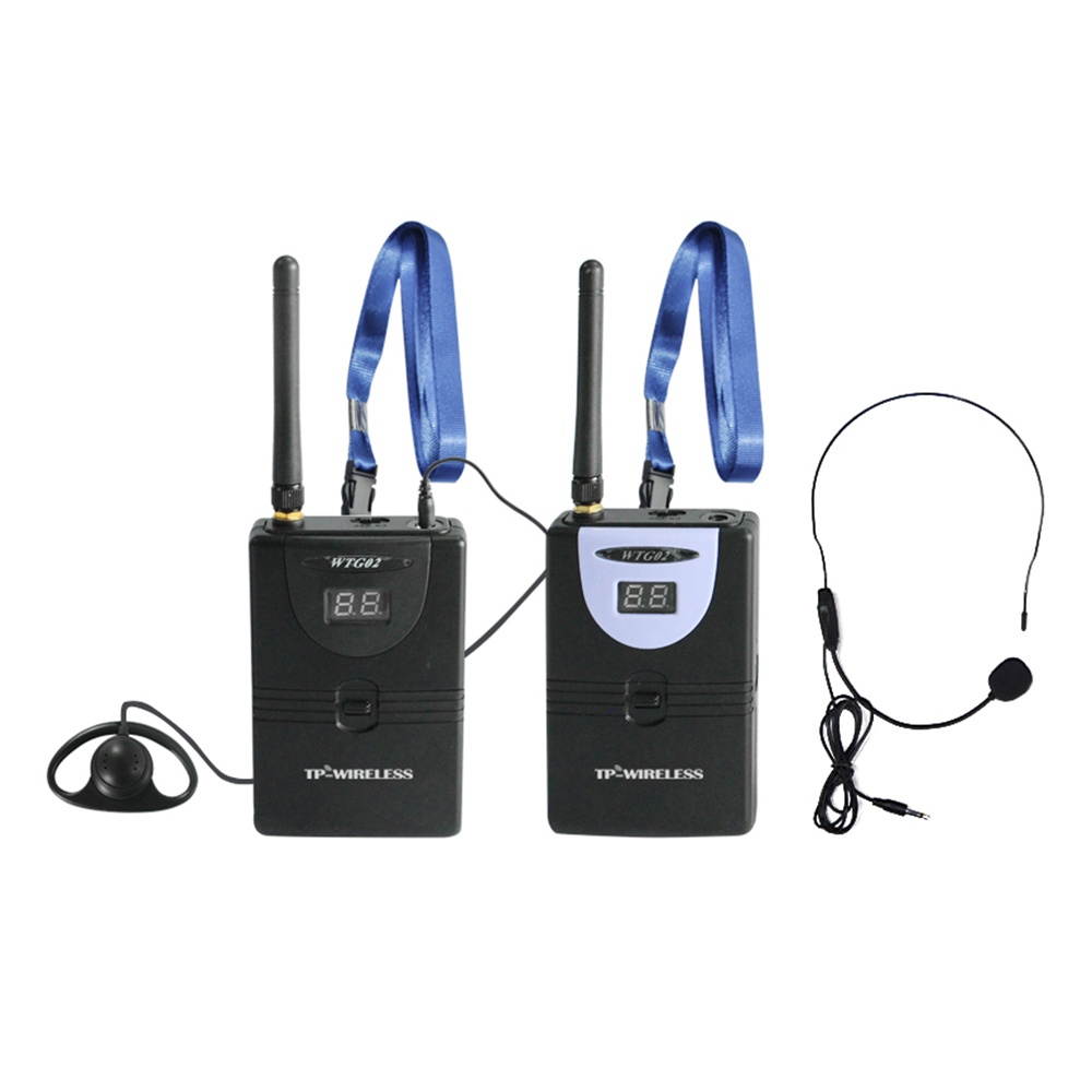 TP-WIRELESS 2.4GHz Wireless Audio Tour Guide Acoustic Transmission System Headset Microphone 1 Transmitter 1 Receiver with Lanyard