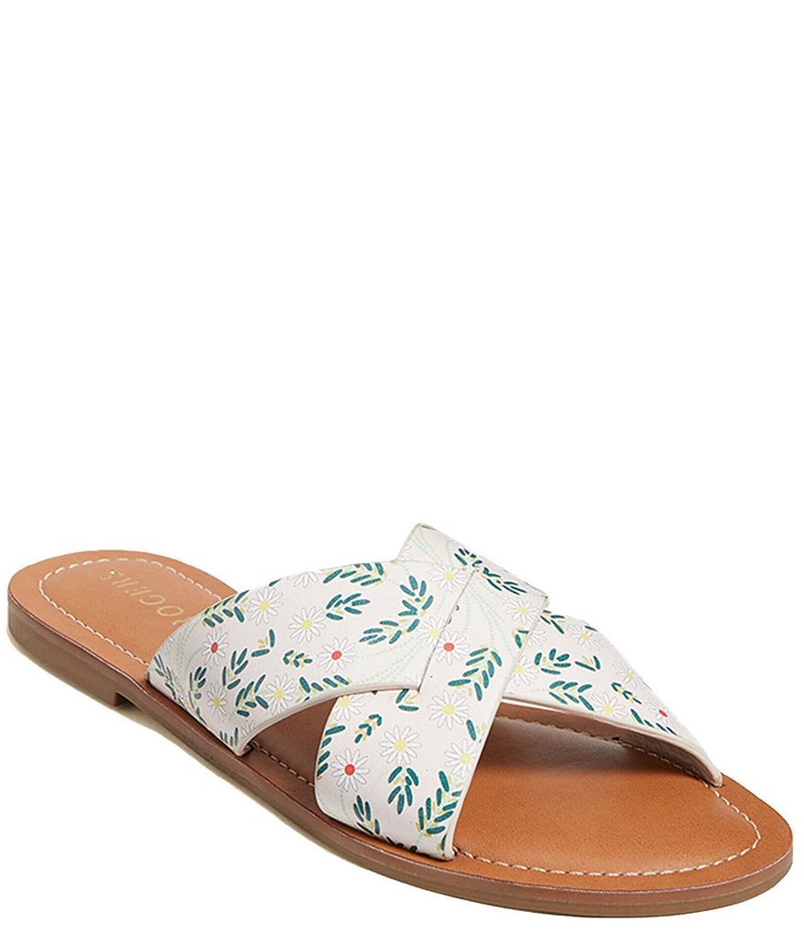 Jack Rogers Slotted Daisy Print Sloane X Band Leather Slide Sandals
