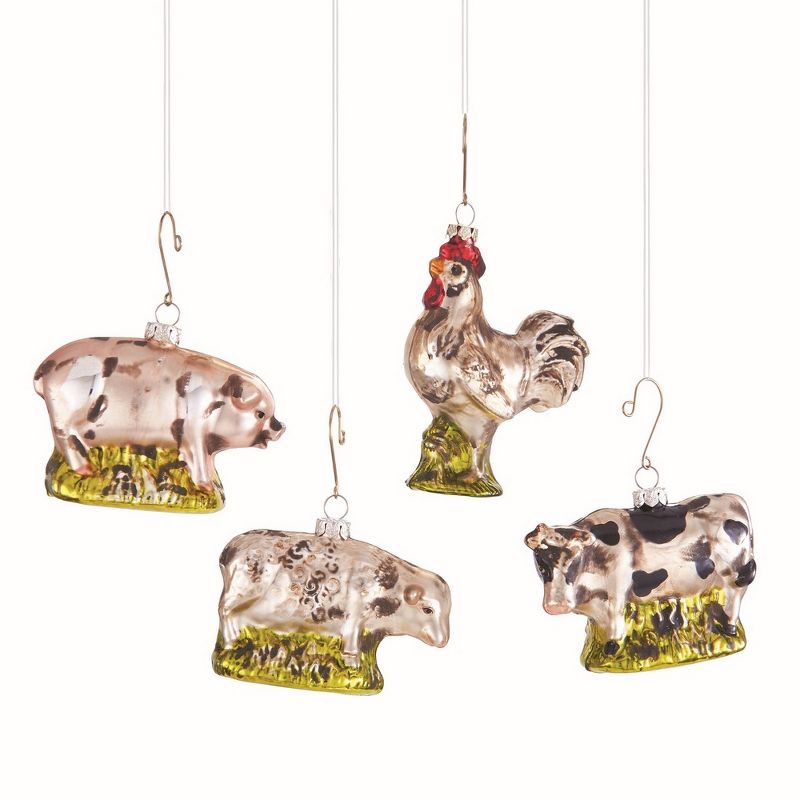 Plum & Post Farmyard Glass Ornaments, Set Of 4