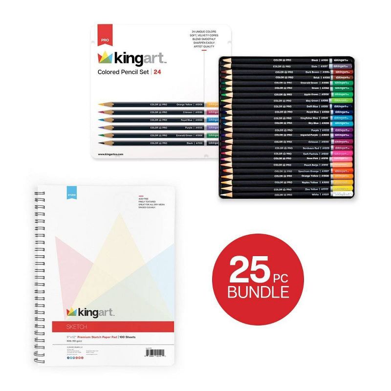 Kingart 25ct Colored Pencil w/Sketch Pad Bundle