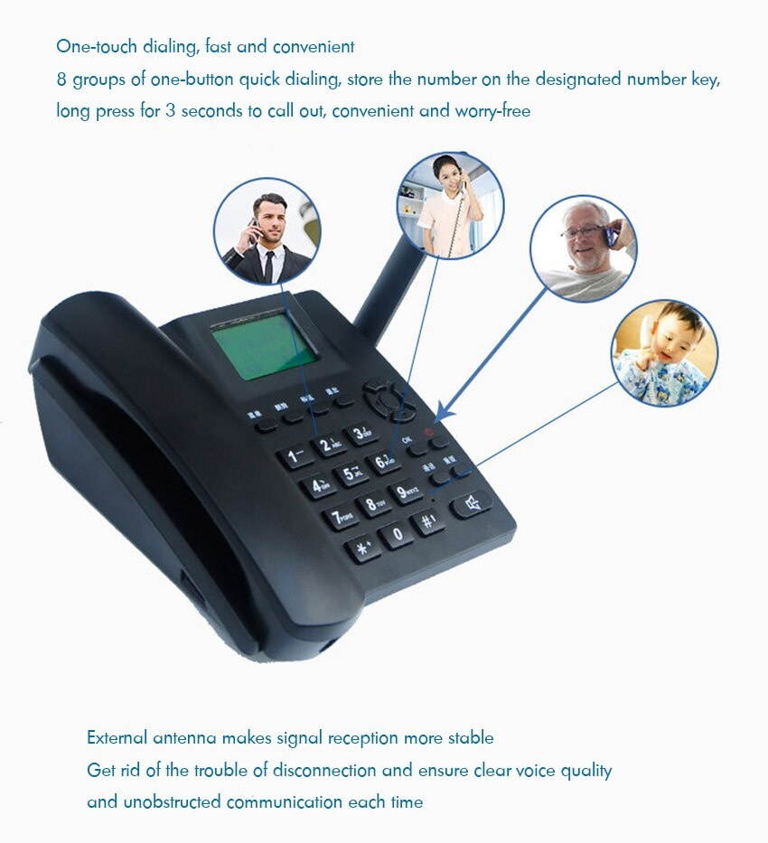 Desktop Wireless Telephone GSM Quadband Fixed Phone for Home and Office SIM Card Desk Phone SMS Support, Handsfree, Alarm