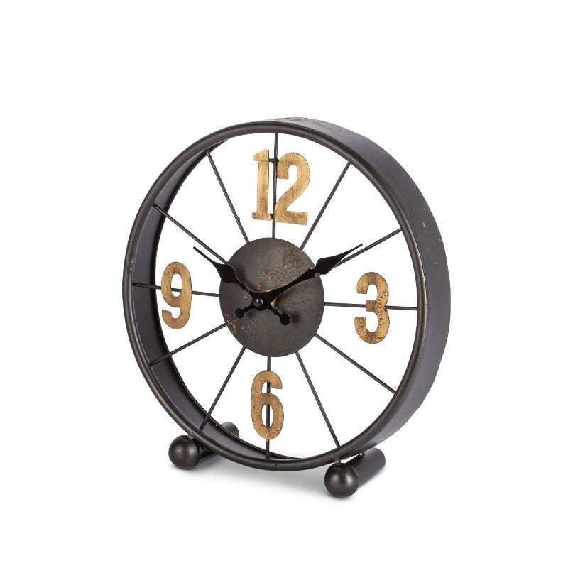 Lone Elm Studios 10.25" Battery Operated Tabletop Clock; Black and Gold