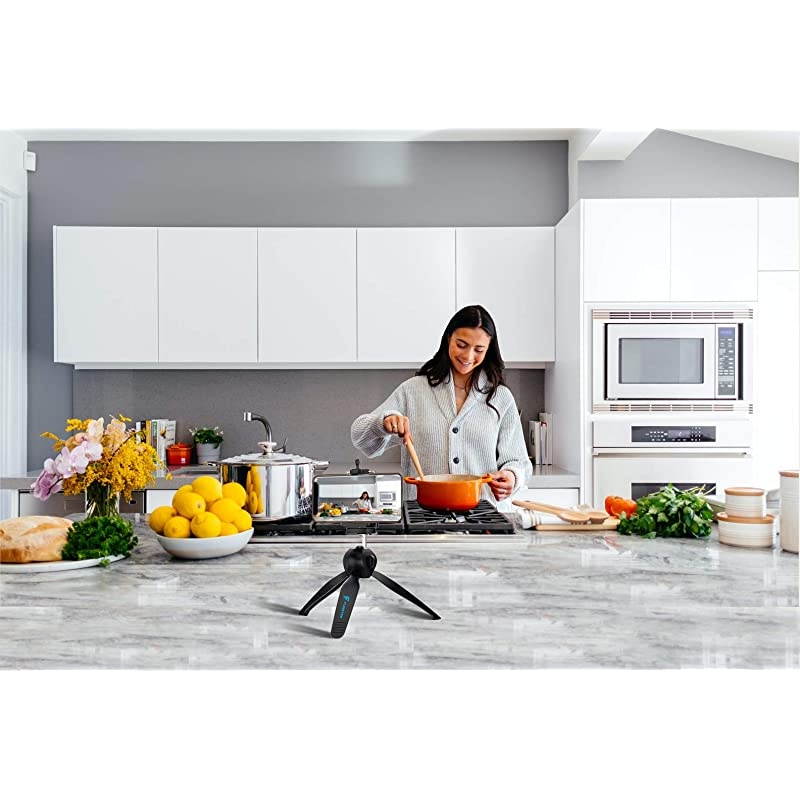 Mini Tripod Table Top Stand and Phone Mount Compact Travel Ready Use with FaceTime Video Calls Compatible with Gopro Smartphones iPhone Samsung Compact Cameras DSLRs Selfie Stick