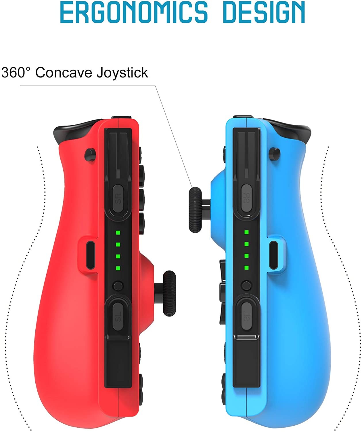 C25 Joy Pad Controller for Nintendo Switch, Replacement for Switch Joycon, Wired/Wireless Switch Controller, Programmable Macros, Turbo, Motion Control & Dual Vibration, Red and Blue with Grip