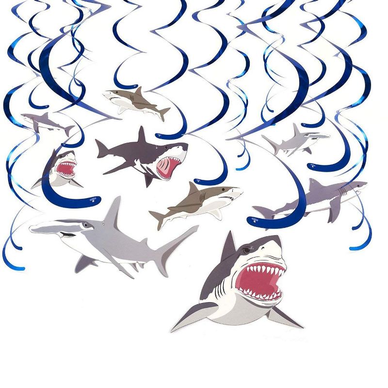 Blue Panda 30-Count Swirl Decorations - Shark Party Decorations, Party Streamers, Shark Whirl Hanging D&eacute;cor - Hanging Length: 33.5 to 41"