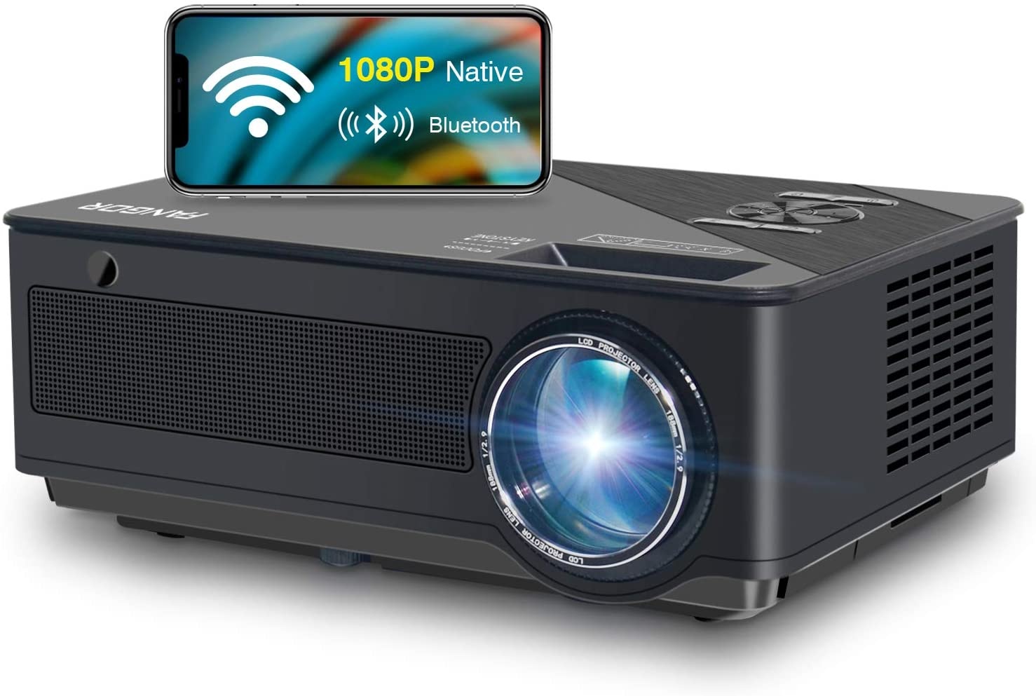 Native 1080p Full HD Projector, WiFi Projector, Bluetooth Projector, FANGOR 6500 Lumens/250 Display/ Contrast 8000: 1 Full HD Theater Projector with Wireless Mirror to iPhone/Ipad/Android Phones