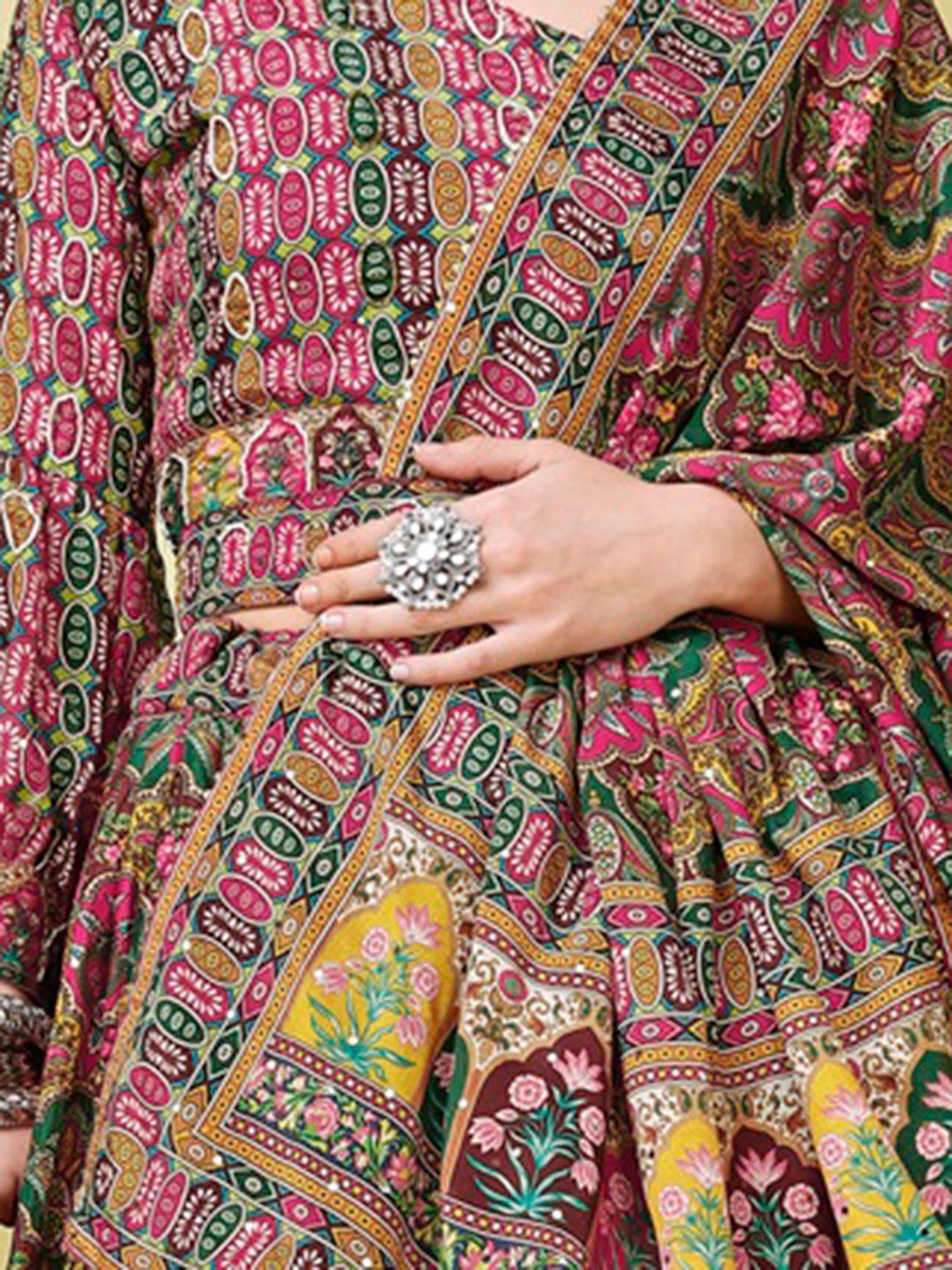 PURVAJA Deep Pink Printed Semi Stitched Lehenga & Unstitched Blouse With Dupatta