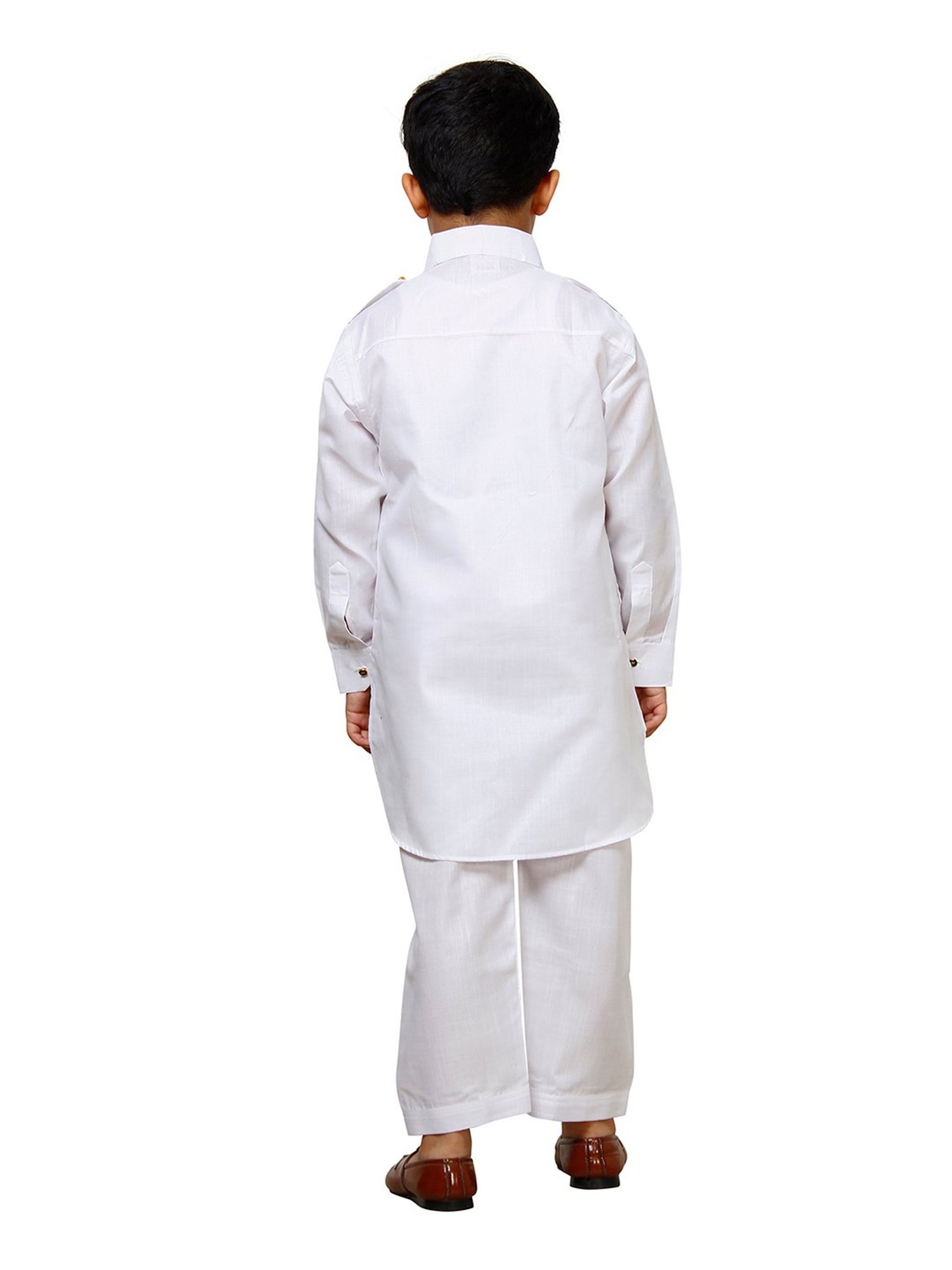 Pro-Ethic Style Developer Kids White Solid Full Sleeves Pathani Kurta with Pyjamas