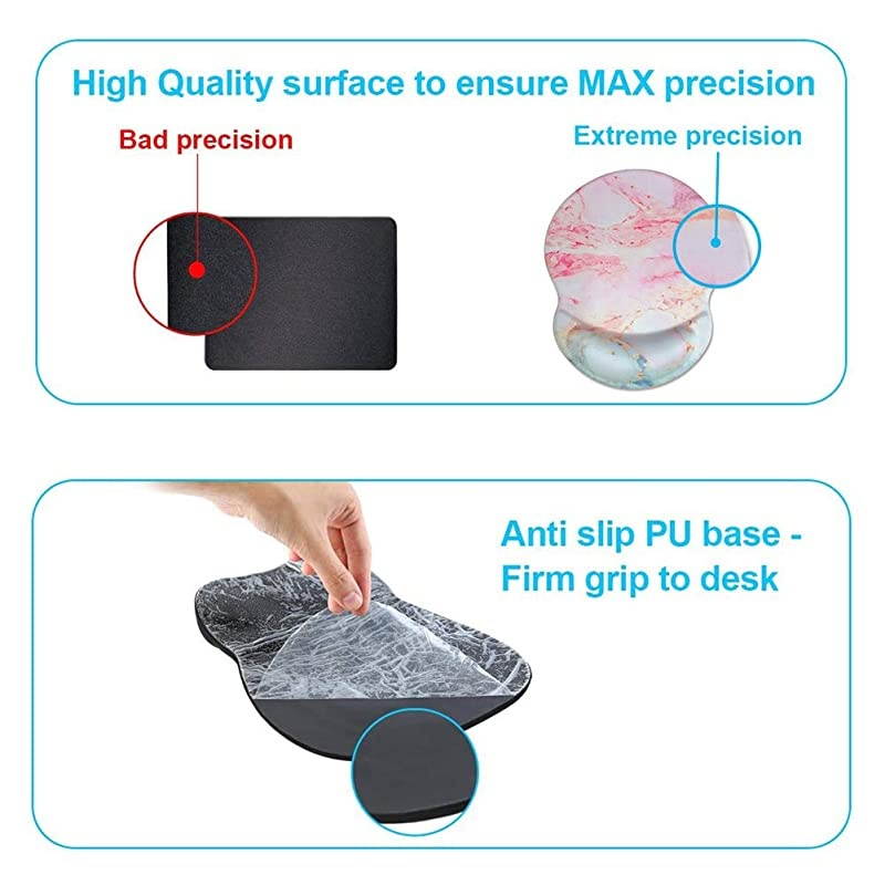 Wrist Support Mouse Pad Anti Slip Rubber Wrist Rest Mousepads 8.75in X7.5in Small Desktop Notebook Mouse Mat for Working and Gaming(Purple Pink Marble-Wrist)