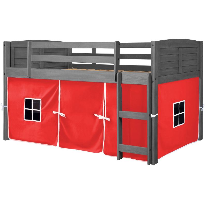 Louver Low Loft with Tent Kit Antique Gray/Red - Donco Kids
