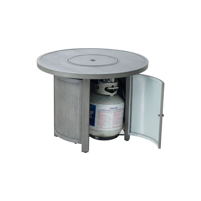 36" Spirit Gray Timber Cast Aluminum Round Gas Fire Pit with Clear Glass Fire Beads - Alfresco Home LLC