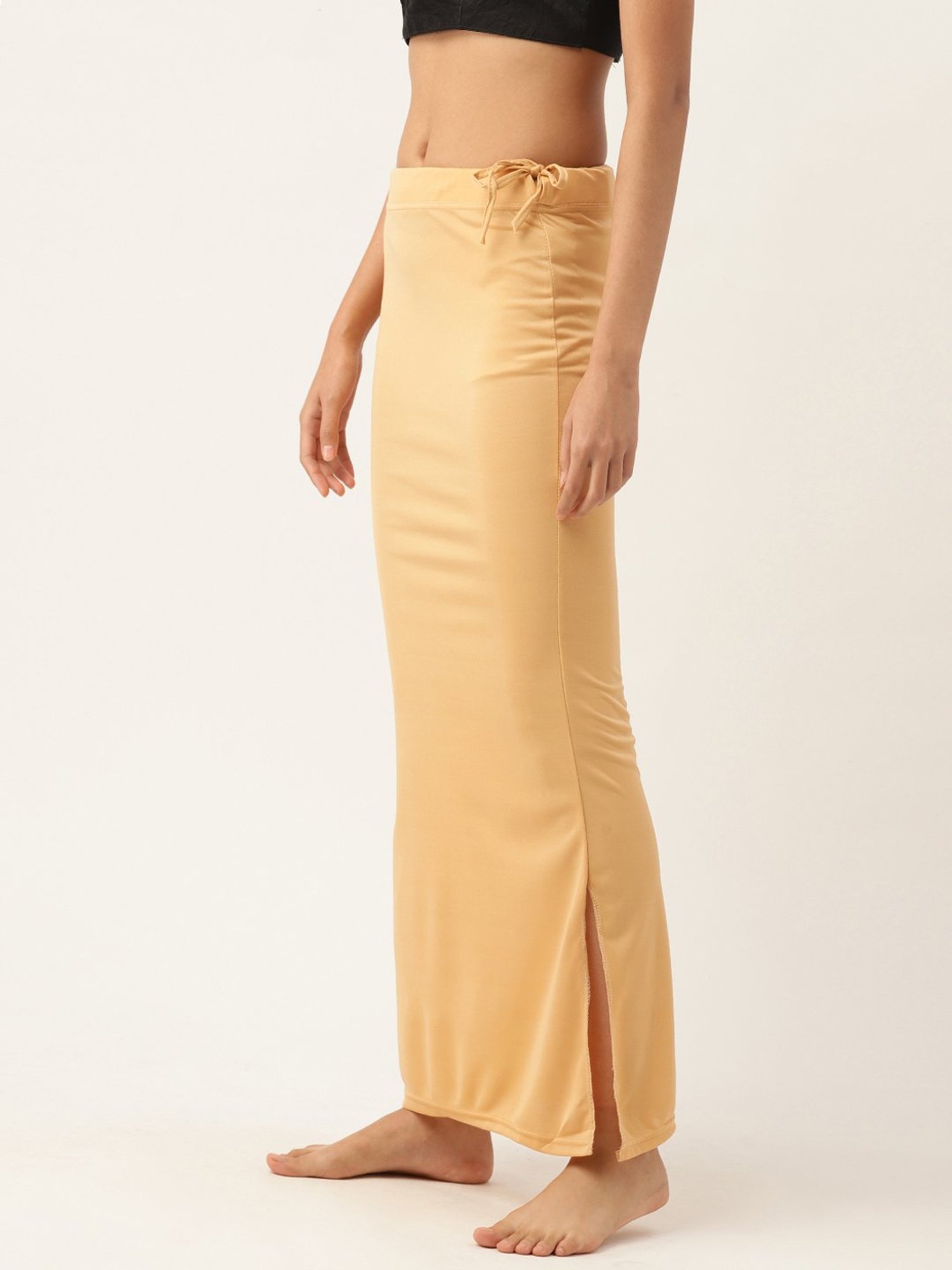 Ms.Lingies Beige Plain Saree Shapewear