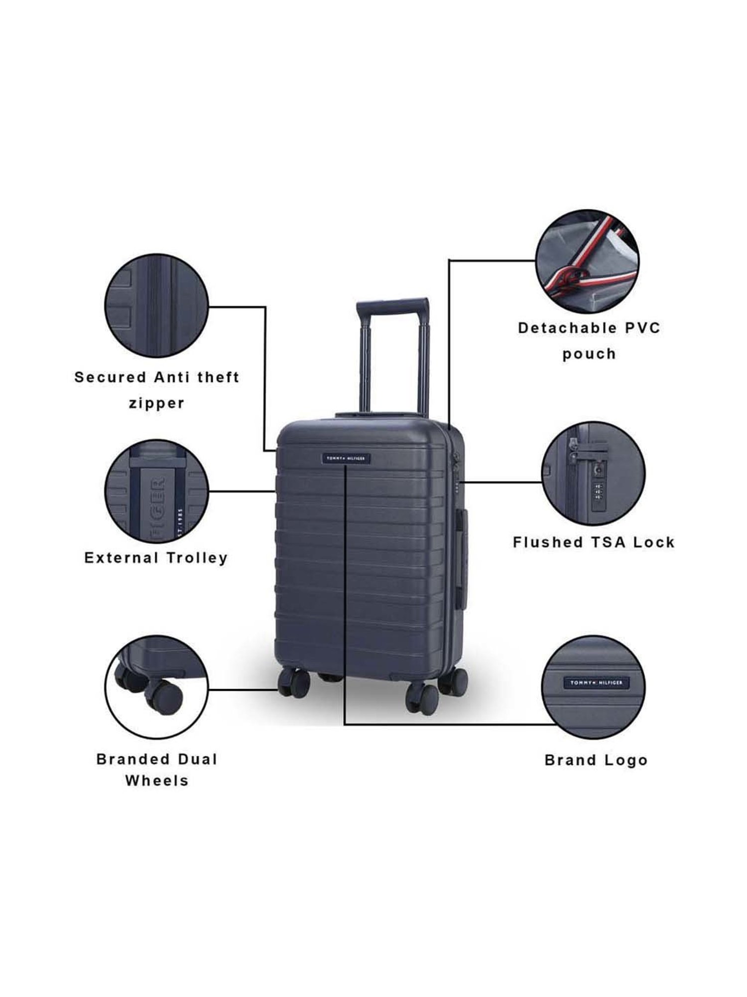 Tommy Hilfiger Navy 8 Wheel Small Hard Cabin Trolley - 35 cm