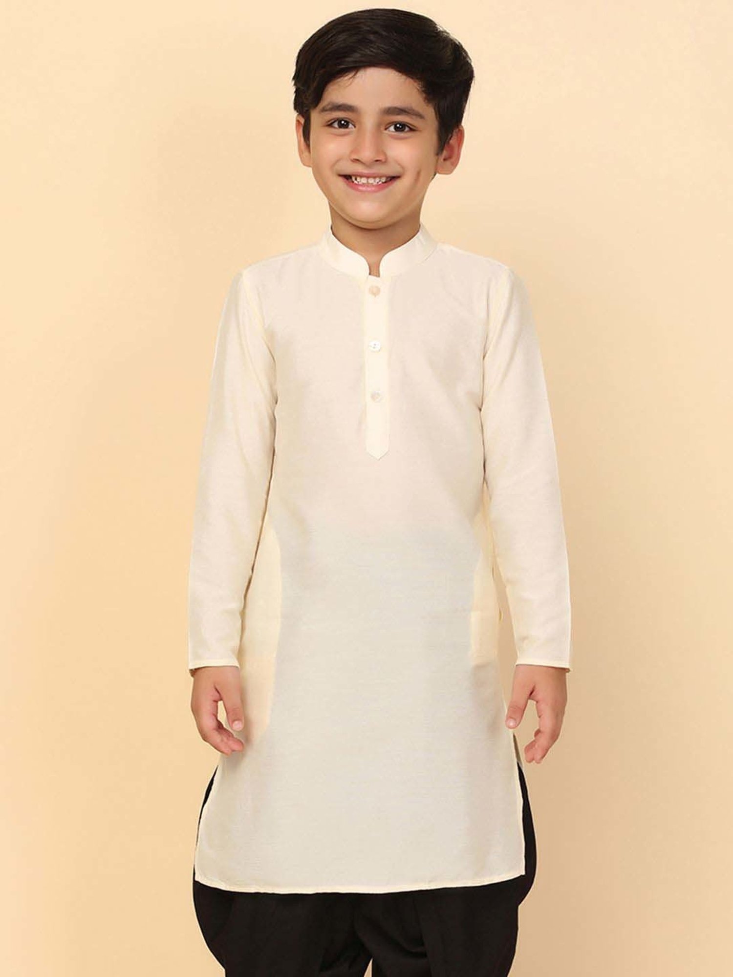 KISAH Kids Off-White Cotton Regular Fit Full Sleeves Kurta