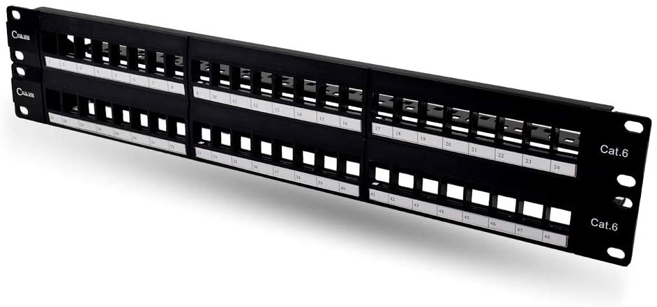 NewYork Cables Unloaded Patch Panel 48 Port 2U HD Blank Keystone Patch Panel - 19 Inches Metal Rack Mount for Cat6 Keystone Jack -  Black-48 Port