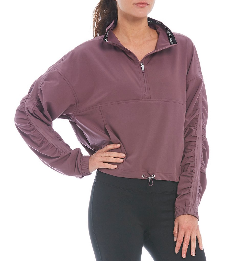 Calvin Klein Performance Ruched Long Sleeve Half Zip Funnel Collar Neck Pullover