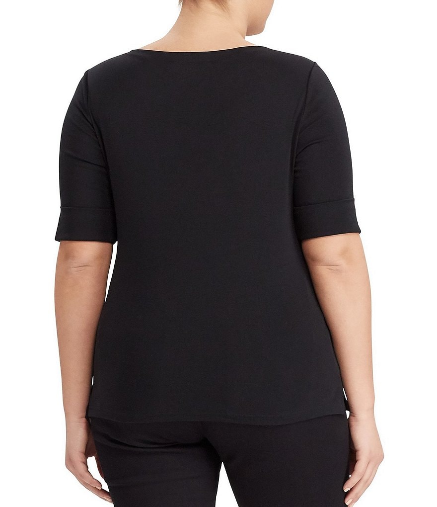 Lauren Ralph Lauren Plus Size Elbow Short Elbow Sleeve Jewel Neck Judy Top