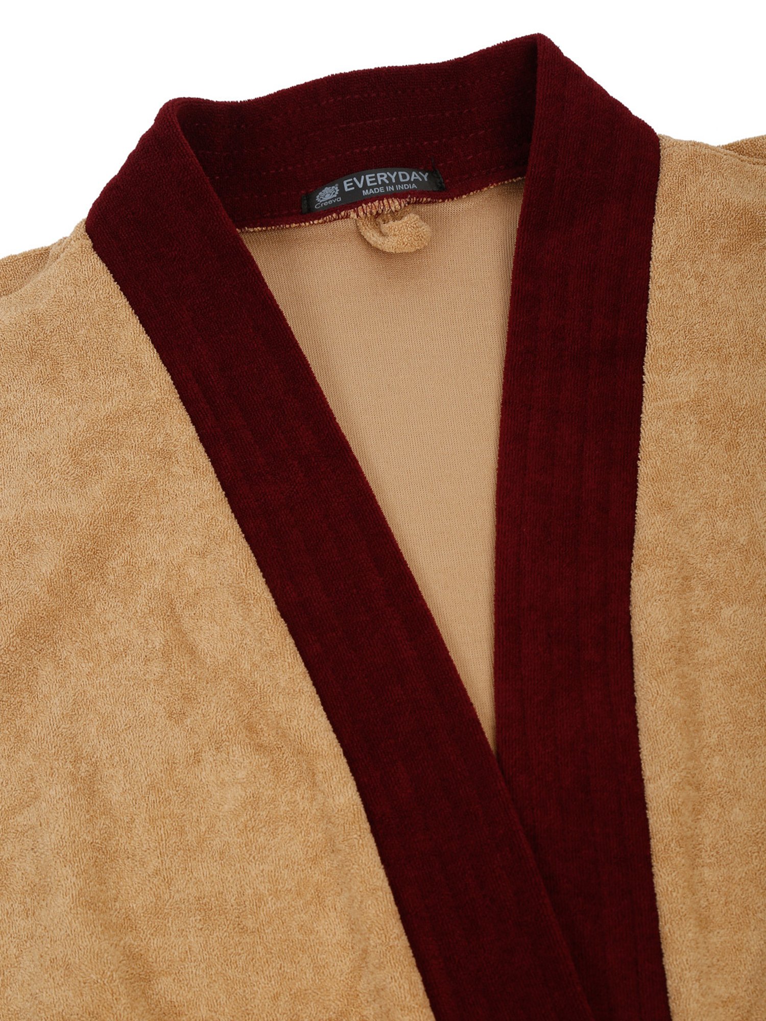 Creeva Everyday Red & Navy 225 GSM Micro Terry Bathrobe with Front Pocket & Kimono Collar