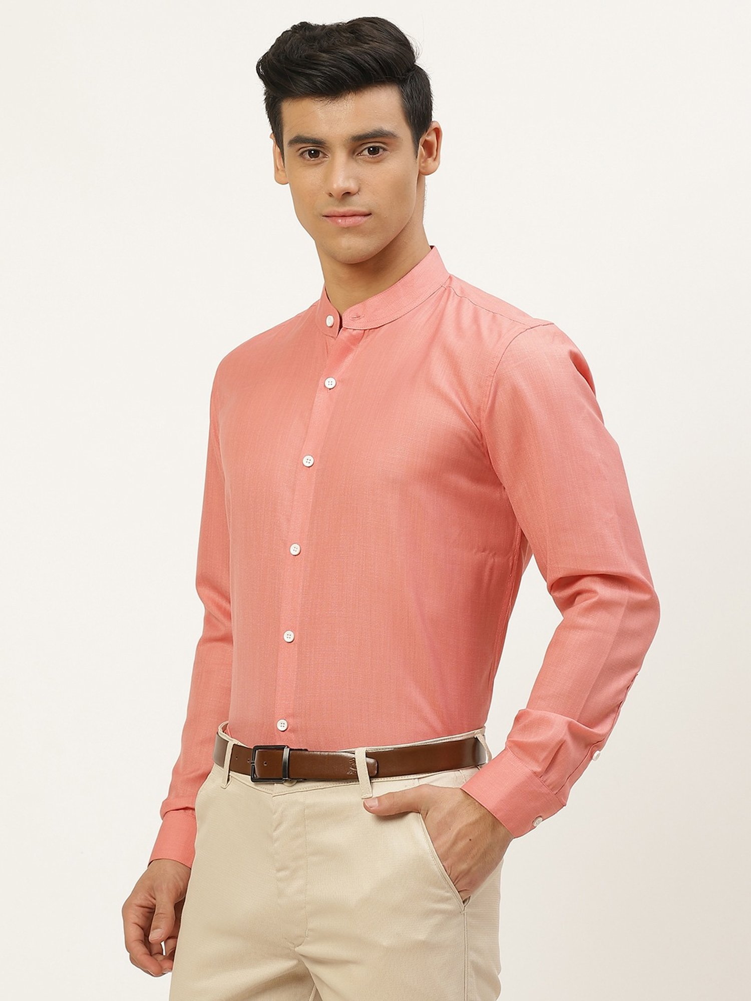 Sojanya Peach Cotton Regular Fit Shirt