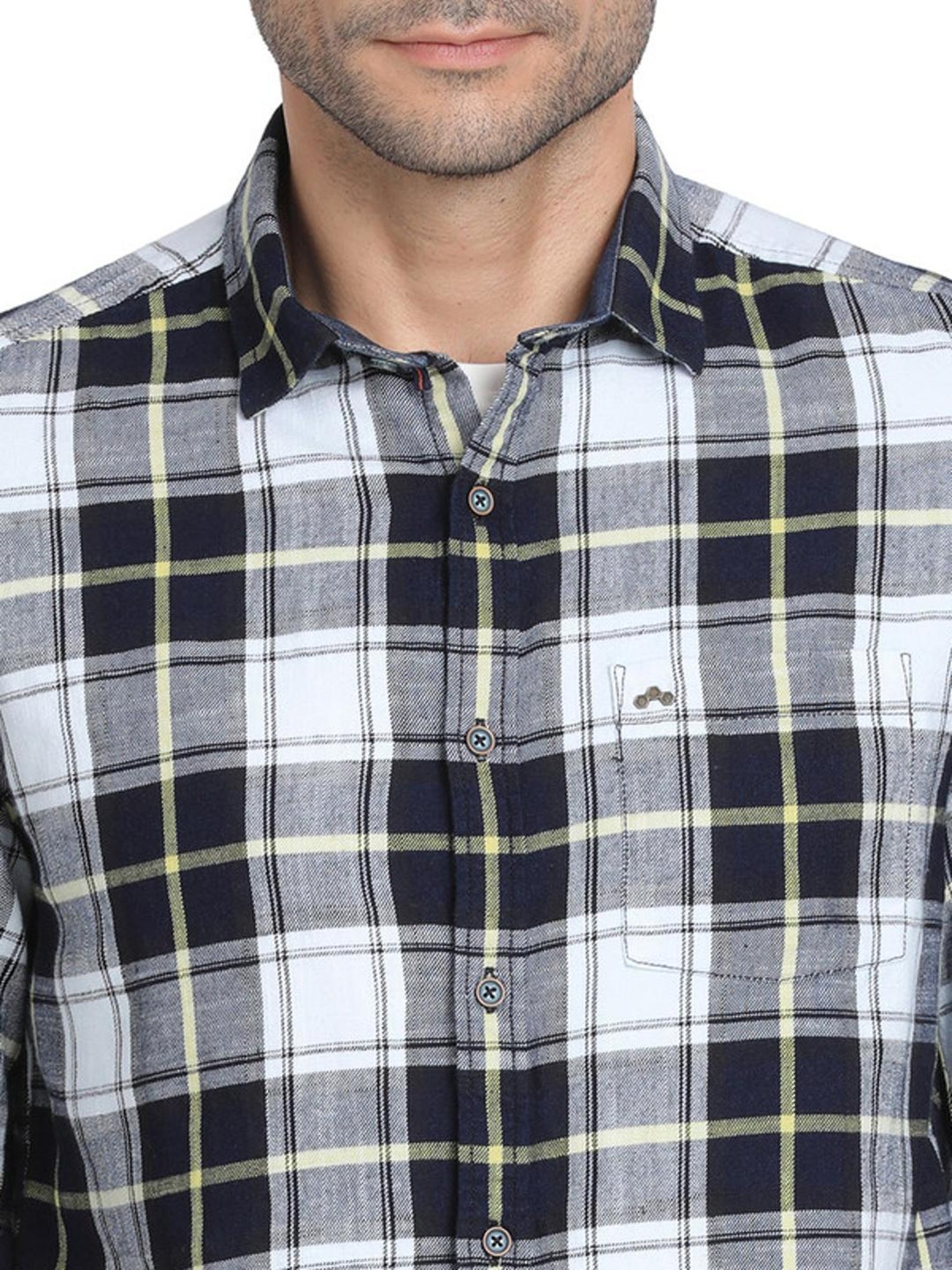 Turtle Black & White Slim Fit Checks Shirts