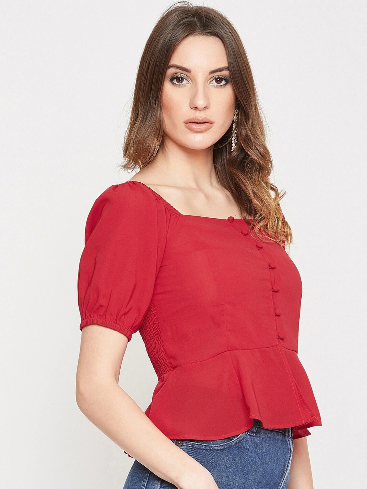 Marie Claire Red Peplum Top
